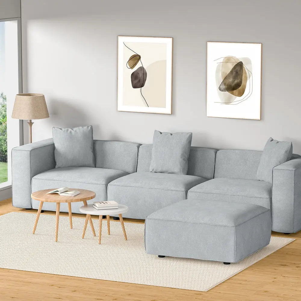 Artiss Modular Sofa Chaise Set 4-Seater Grey - Furniture > Living Room