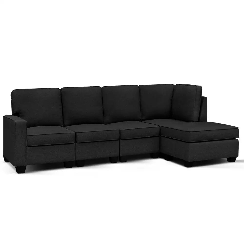 Artiss Modular Sofa Chaise Set 5-seater Dark Grey - Furniture > Sofas