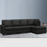 Artiss Modular Sofa Chaise Set 5-seater Dark Grey - Furniture > Sofas