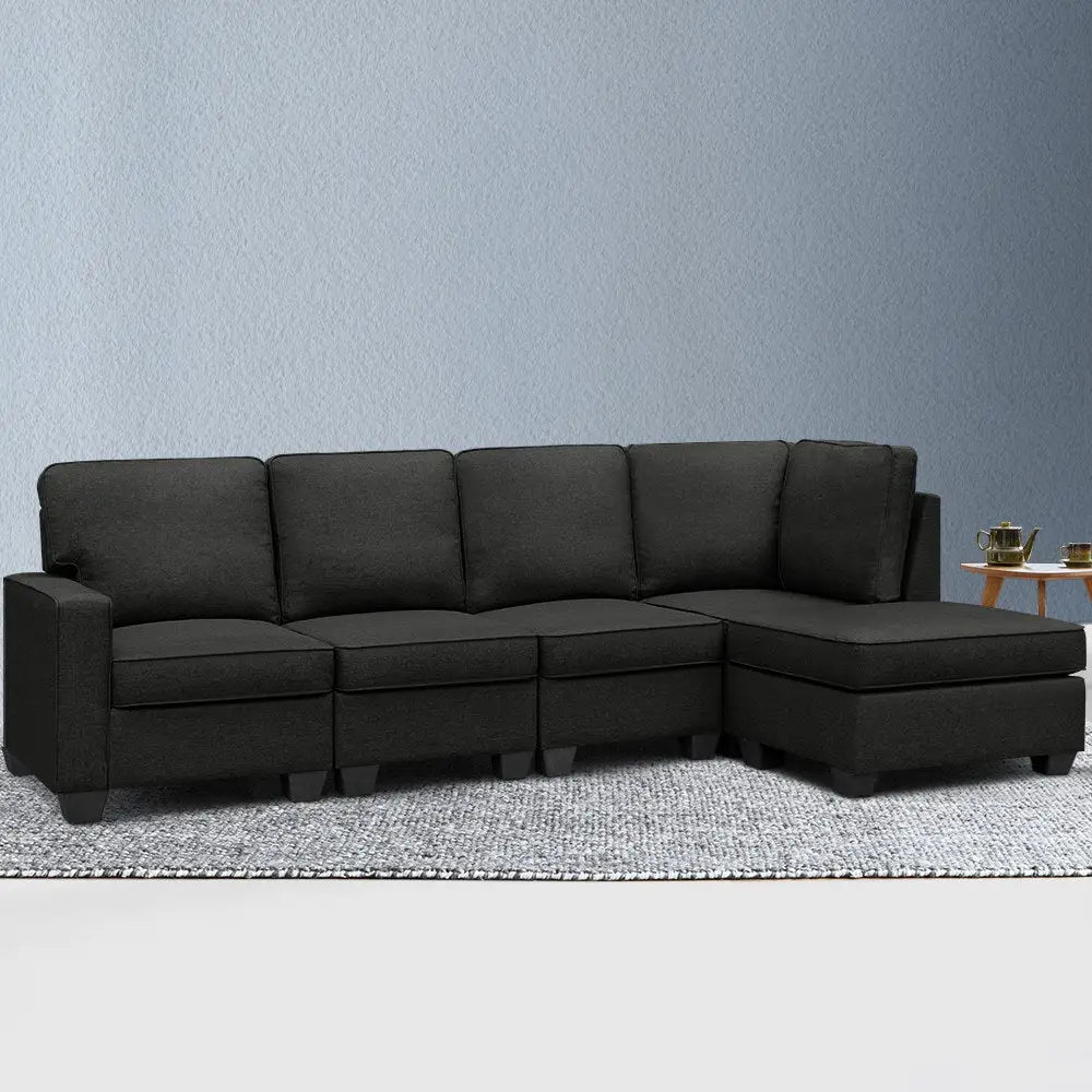Artiss Modular Sofa Chaise Set 5-seater Dark Grey - Furniture > Sofas