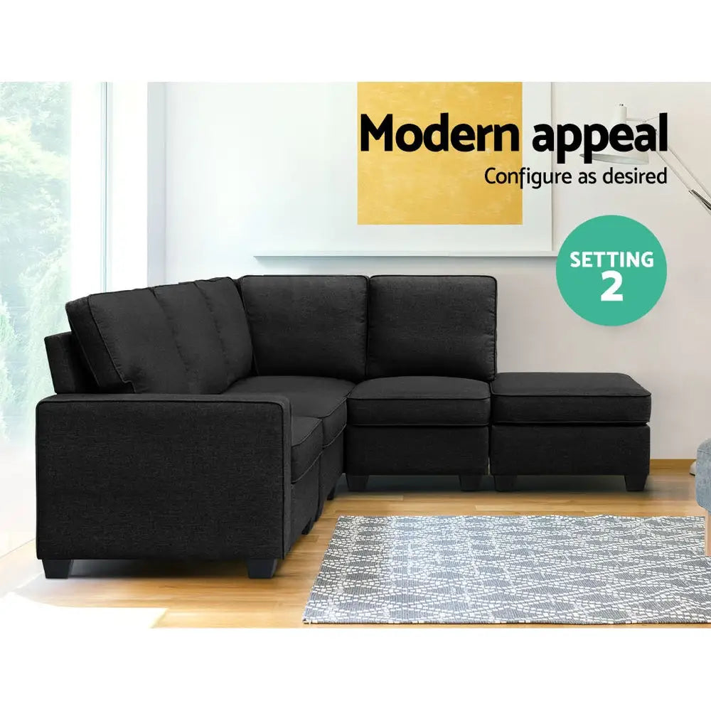 Artiss Modular Sofa Chaise Set 5-seater Dark Grey - Furniture > Sofas