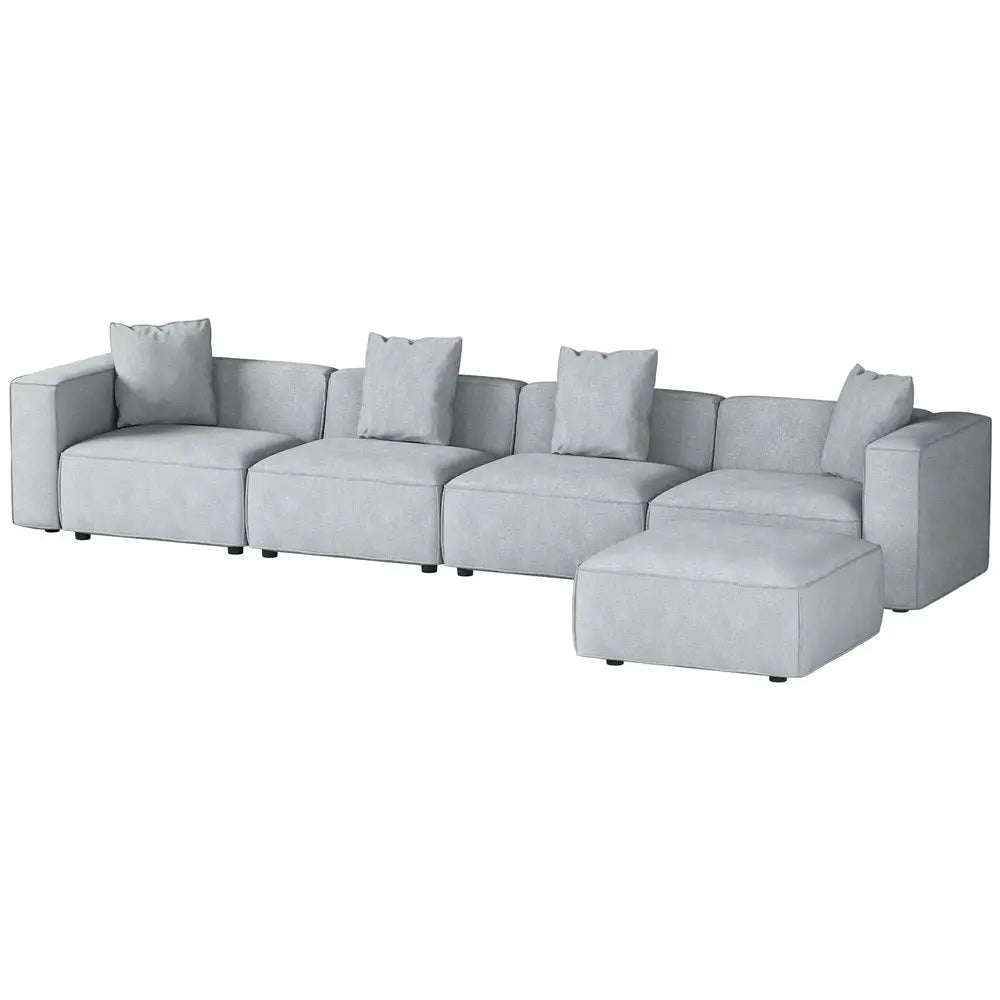 Artiss Modular Sofa Chaise Set 5-Seater Grey - Furniture > Living Room