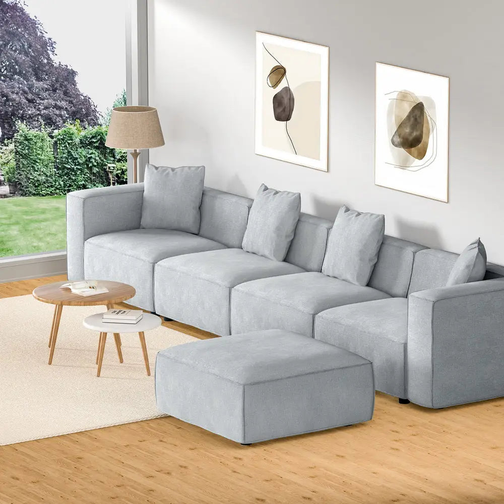 Artiss Modular Sofa Chaise Set 5-Seater Grey - Furniture > Living Room