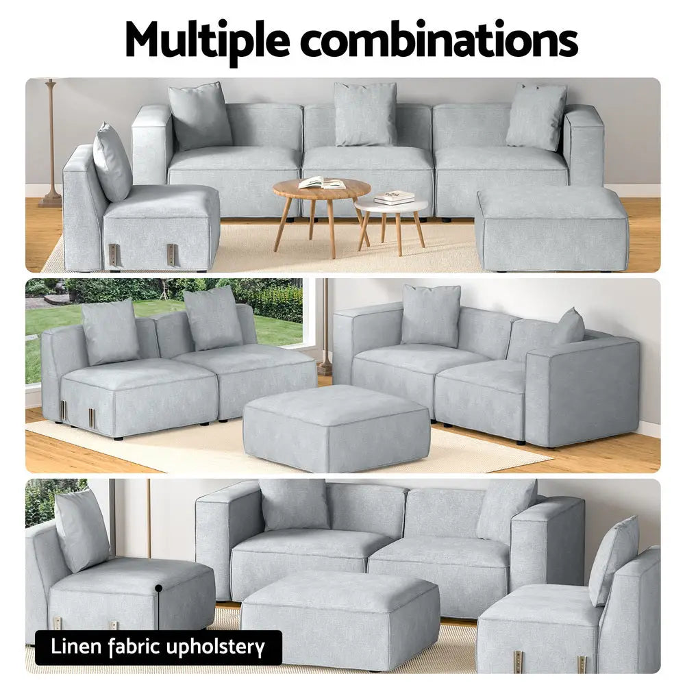 Artiss Modular Sofa Chaise Set 5-Seater Grey - Furniture > Living Room