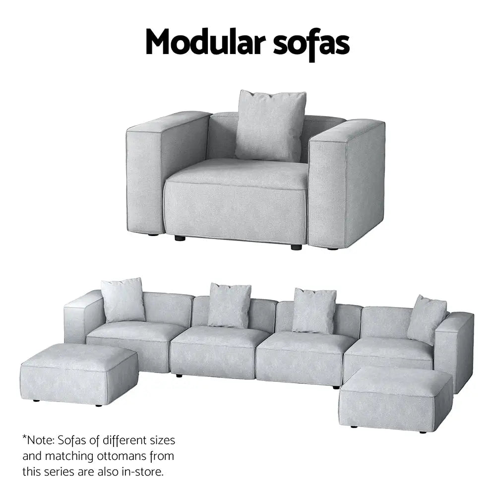 Artiss Modular Sofa Chaise Set 6-Seater Grey - Furniture > Living Room