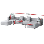 Artiss Modular Sofa Chaise Set 6-Seater Grey - Furniture > Living Room