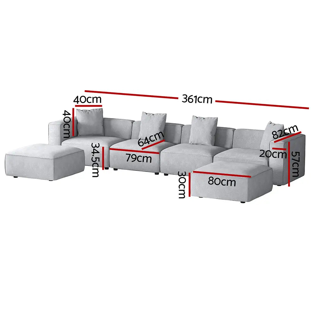 Artiss Modular Sofa Chaise Set 6-Seater Grey - Furniture > Living Room