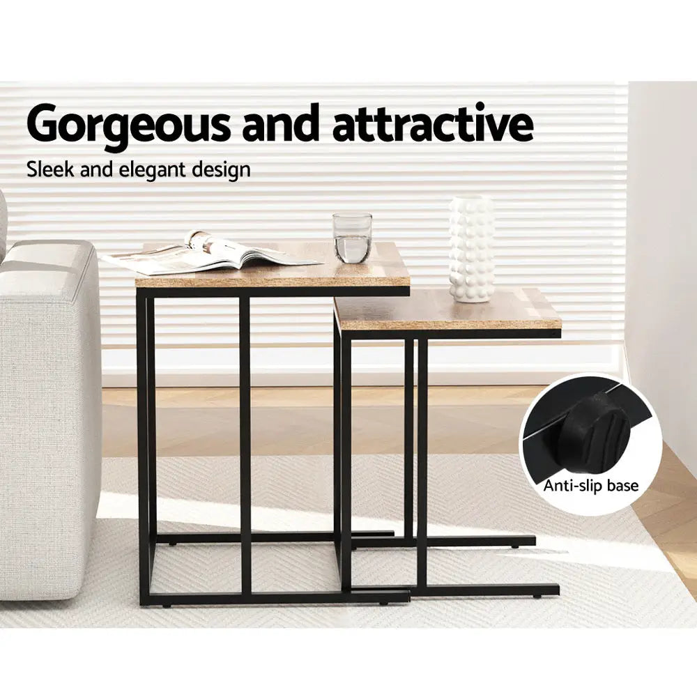 Artiss Nesting Coffee Table Sef of 2 Walnut Brok - Furniture > Dining