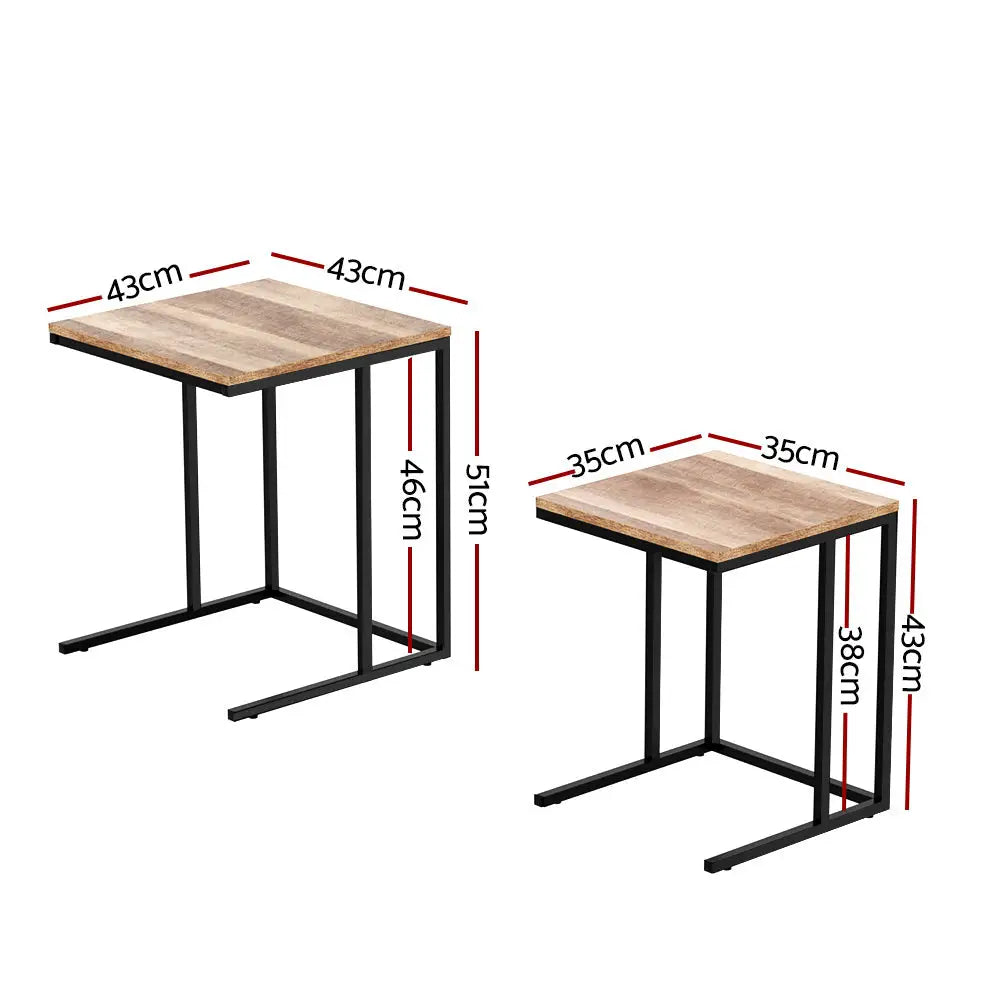Artiss Nesting Coffee Table Sef of 2 Walnut Brok - Furniture > Dining