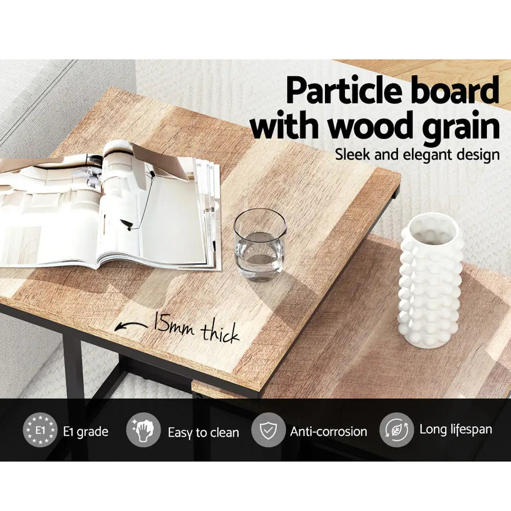 Artiss Nesting Coffee Table Sef of 2 Walnut Brok - Furniture > Dining