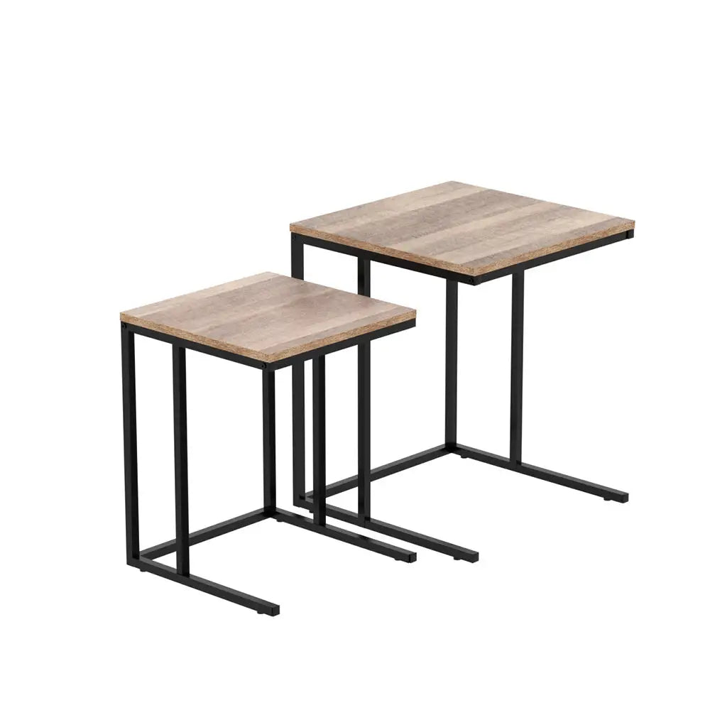 Artiss Nesting Coffee Table Sef of 2 Walnut Brok - Furniture > Dining