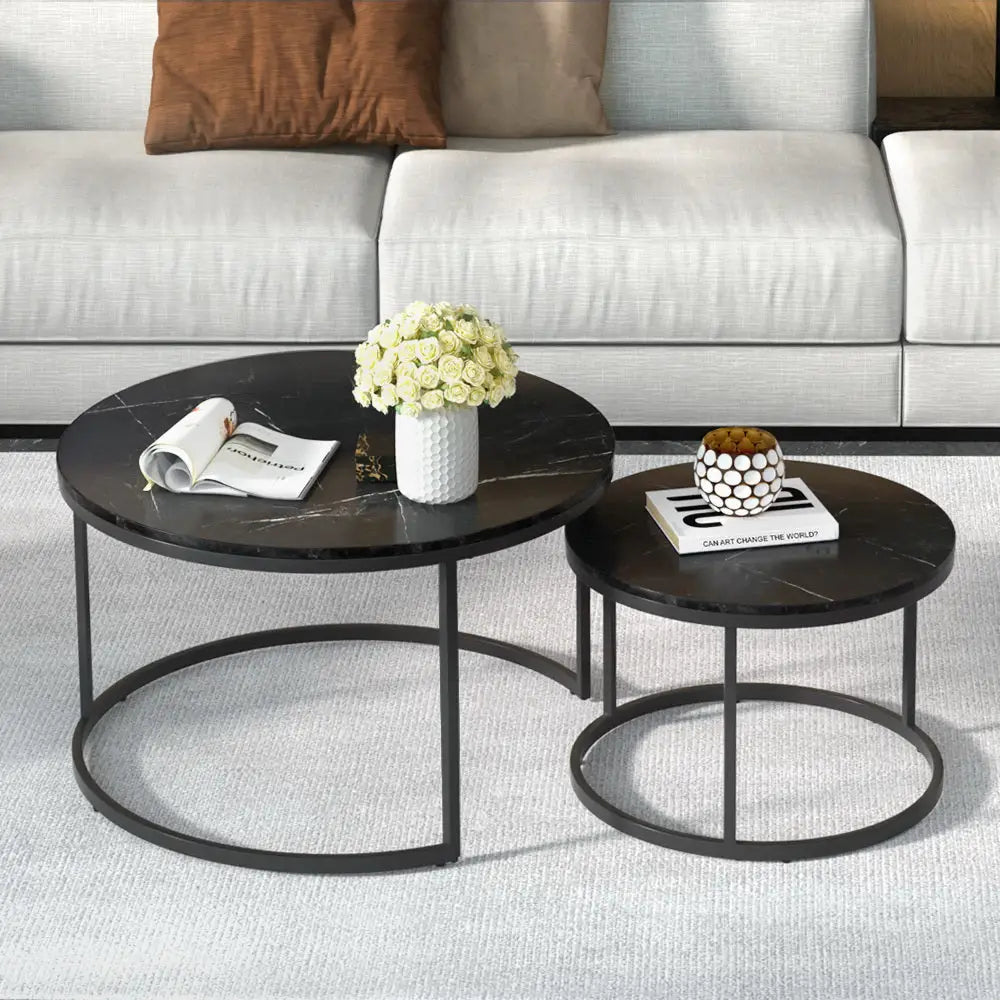 Artiss Nesting Coffee Table Set of 2 Marble Effect Tika - Furniture > Living Room