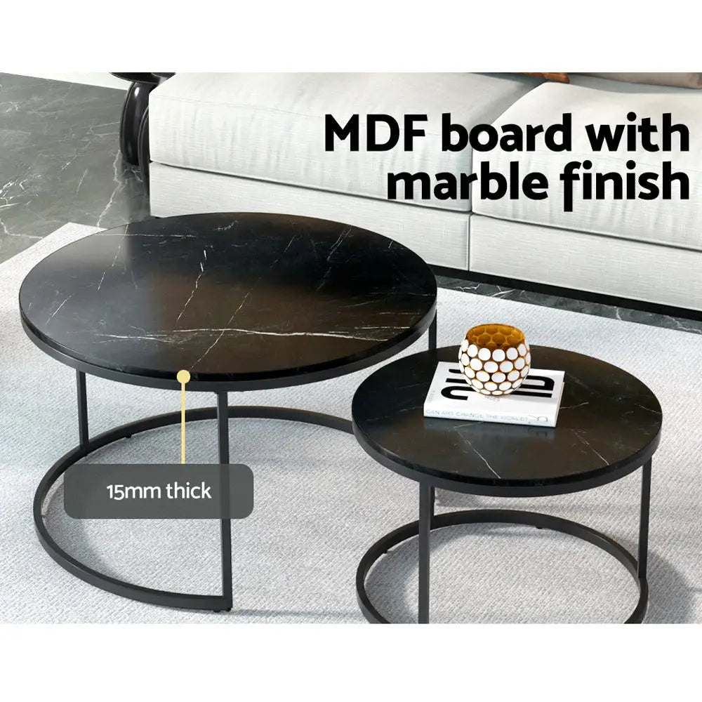 Artiss Nesting Coffee Table Set of 2 Marble Effect Tika - Furniture > Living Room