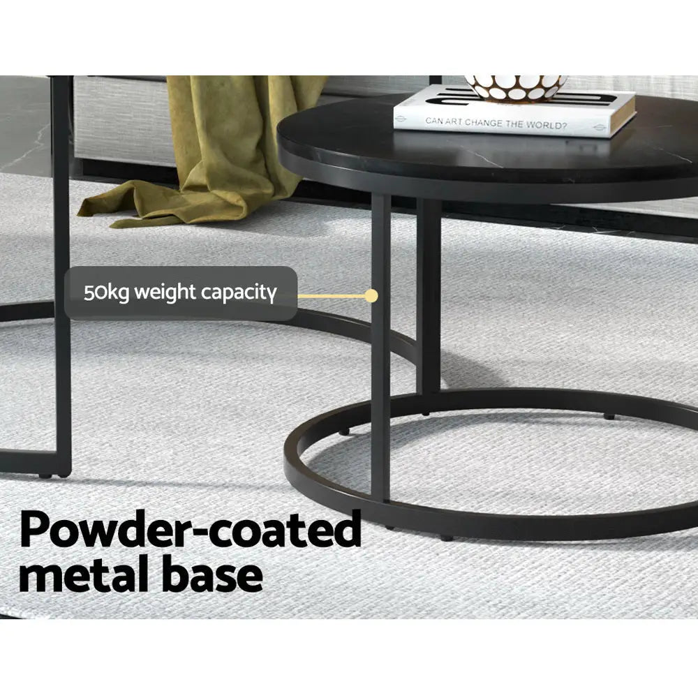 Artiss Nesting Coffee Table Set of 2 Marble Effect Tika - Furniture > Living Room