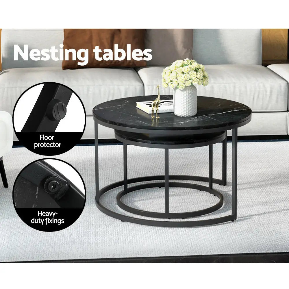 Artiss Nesting Coffee Table Set of 2 Marble Effect Tika - Furniture > Living Room