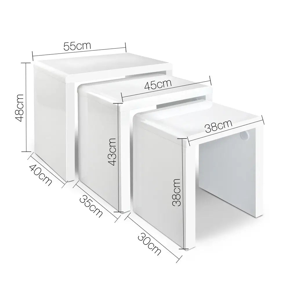 Artiss Nesting Coffee Table Set of 3 Glossy White - Furniture > Living Room