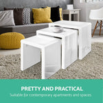 Artiss Nesting Coffee Table Set of 3 Glossy White - Furniture > Living Room