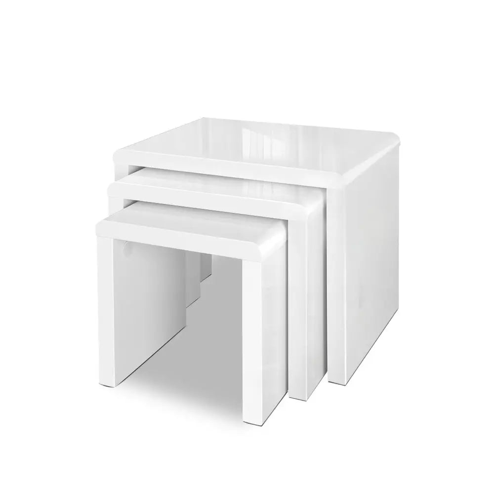 Artiss Nesting Coffee Table Set of 3 Glossy White - Furniture > Living Room