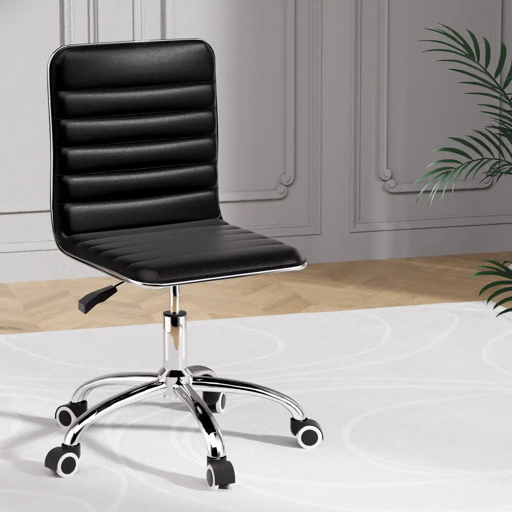Artiss Office Chair Computer Desk Gaming Chairs PU Leather Low Back Black - Furniture > Office