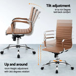 Artiss Office Chair Conference Chairs PU Leather Mid Back Brown - Furniture > Bar Stools & Chairs > Gaming Chairs