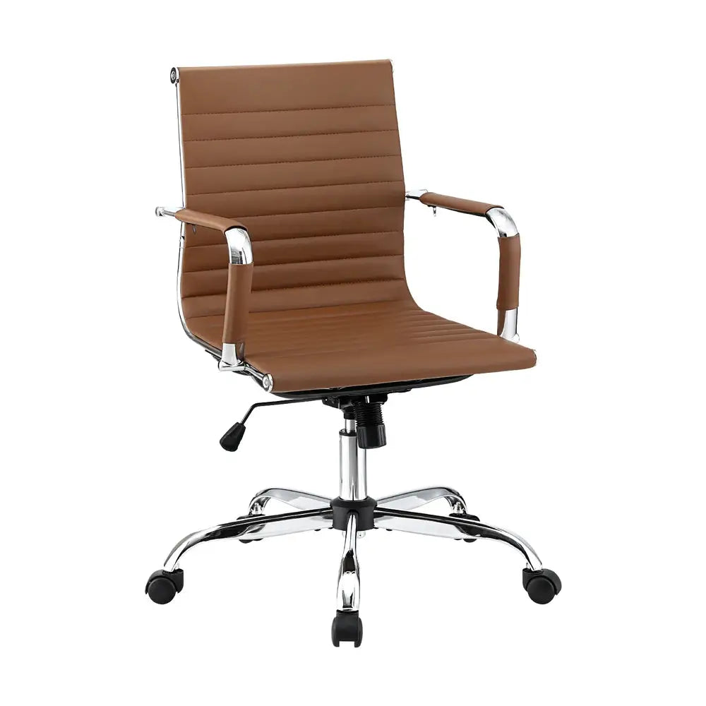 Artiss Office Chair Conference Chairs PU Leather Mid Back Brown - Furniture > Bar Stools & Chairs > Gaming Chairs