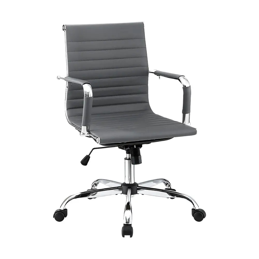 Artiss Office Chair Conference Chairs PU Leather Mid Back Grey - Furniture > Bar Stools & Chairs > Gaming Chairs