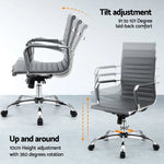 Artiss Office Chair Conference Chairs PU Leather Mid Back Grey - Furniture > Bar Stools & Chairs > Gaming Chairs