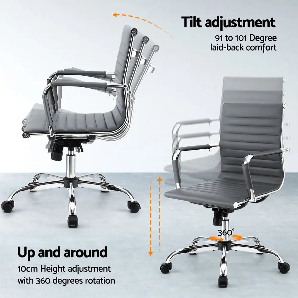 Artiss Office Chair Conference Chairs PU Leather Mid Back Grey - Furniture > Bar Stools & Chairs > Gaming Chairs