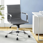 Artiss Office Chair Conference Chairs PU Leather Mid Back Grey - Furniture > Bar Stools & Chairs > Gaming Chairs