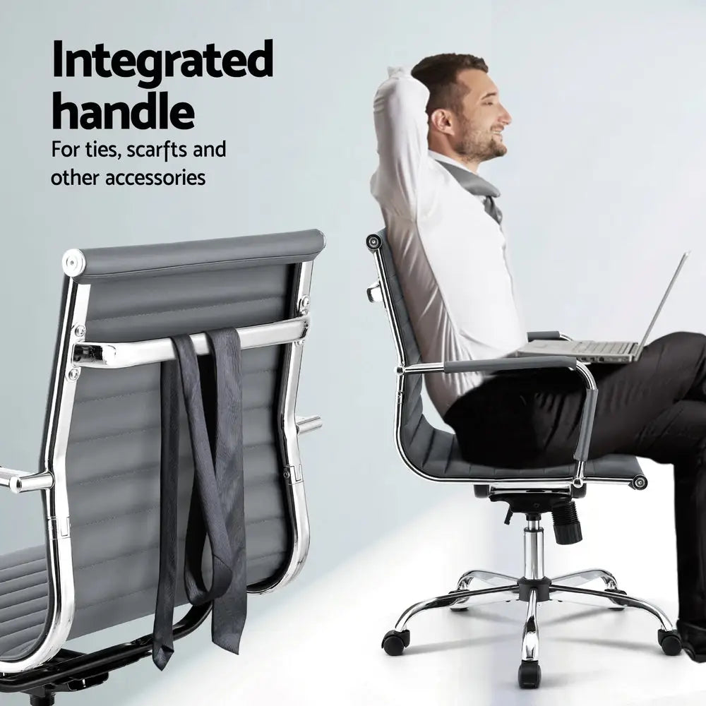 Artiss Office Chair Conference Chairs PU Leather Mid Back Grey - Furniture > Bar Stools & Chairs > Gaming Chairs