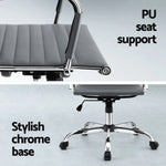 Artiss Office Chair Conference Chairs PU Leather Mid Back Grey - Furniture > Bar Stools & Chairs > Gaming Chairs