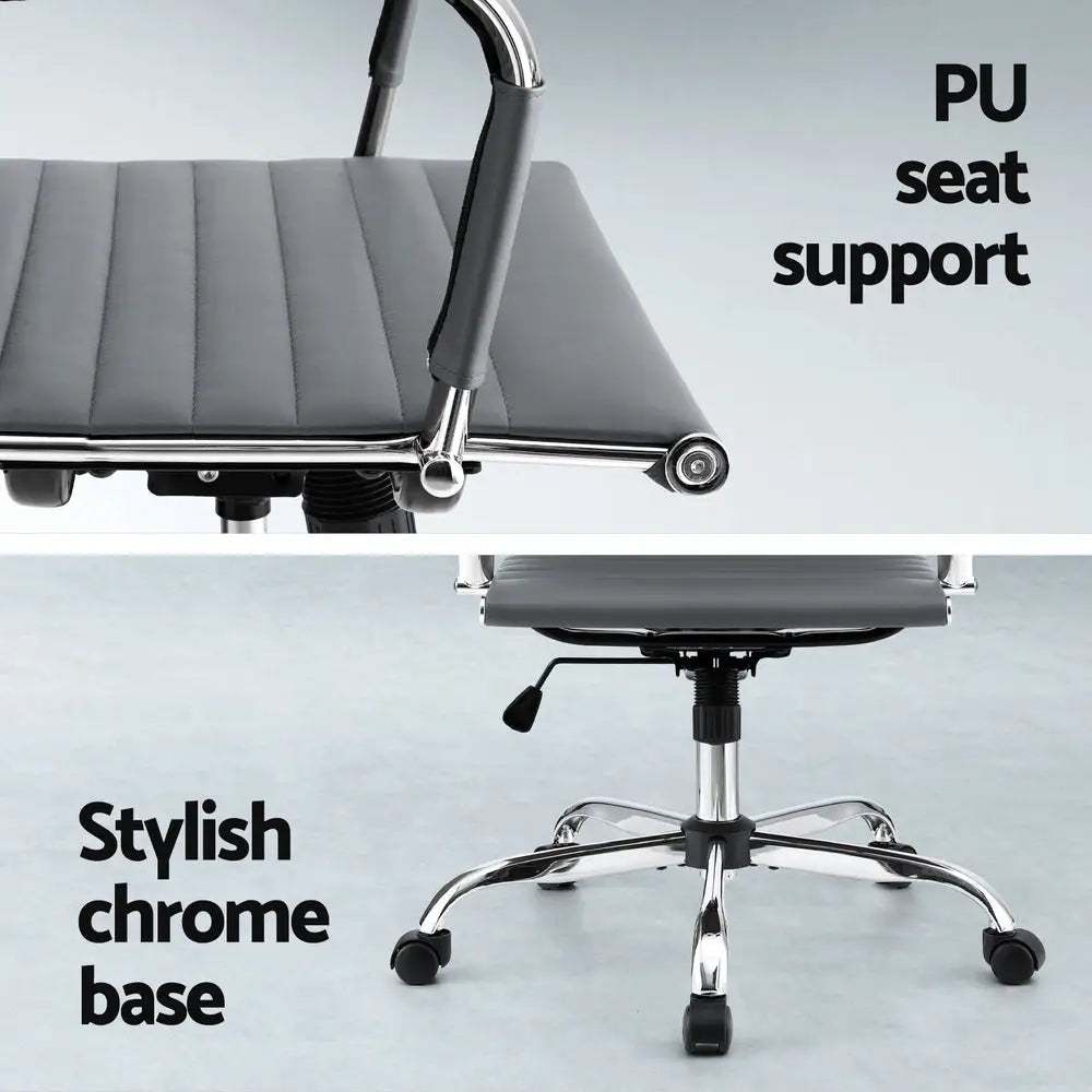 Artiss Office Chair Conference Chairs PU Leather Mid Back Grey - Furniture > Bar Stools & Chairs > Gaming Chairs