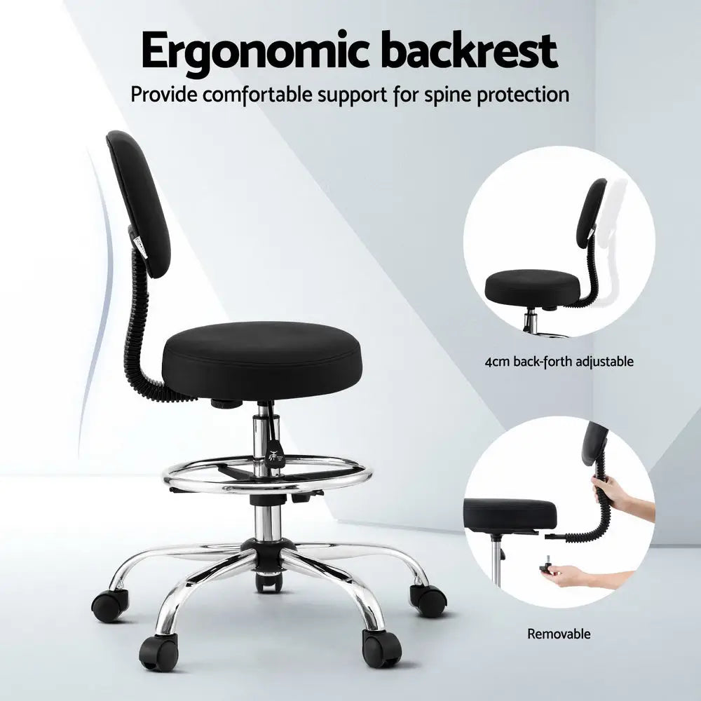 Artiss Office Chair Drafting Computer Standing Desk Chairs Ergonomic PU Black - Furniture > Office > Office & Desk