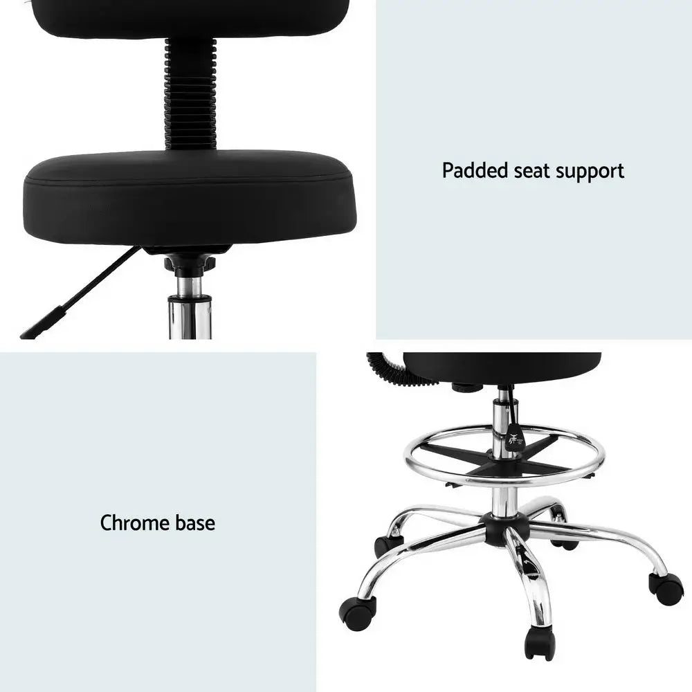 Artiss Office Chair Drafting Computer Standing Desk Chairs Ergonomic PU Black - Furniture > Office > Office & Desk