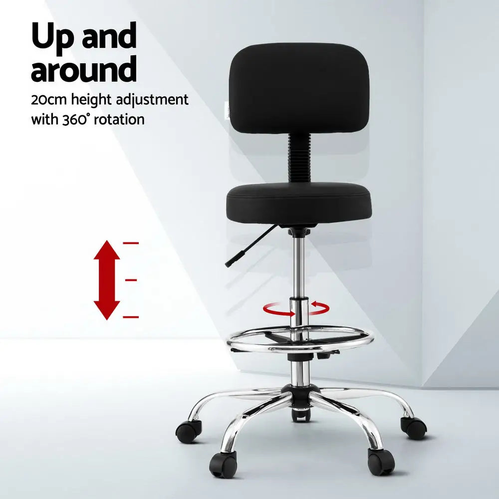 Artiss Office Chair Drafting Computer Standing Desk Chairs Ergonomic PU Black - Furniture > Office > Office & Desk