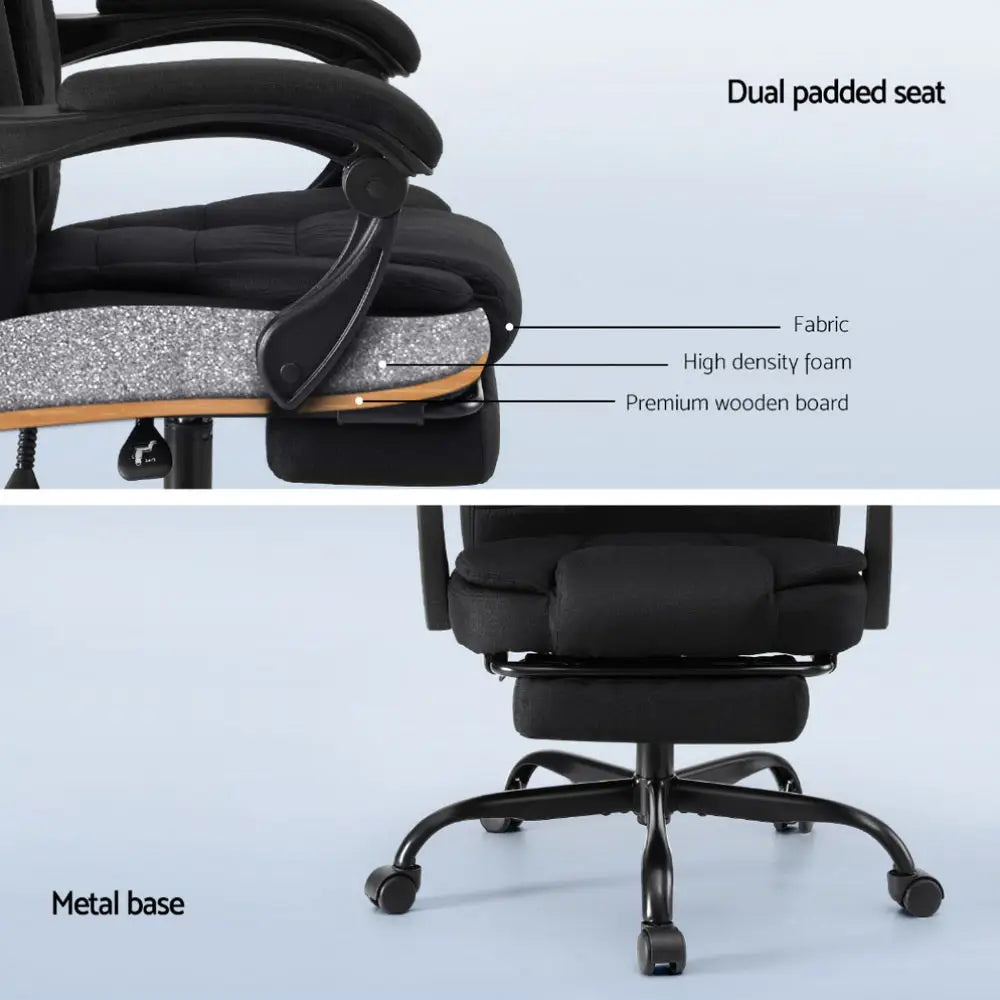 Artiss Office Chair Executive Fabric Seat Racing Computer Desk Chairs Footrest - Furniture > Office > Office & Desk