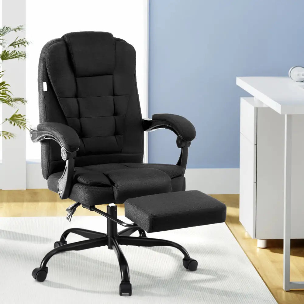 Artiss Office Chair Executive Fabric Seat Racing Computer Desk Chairs Footrest - Furniture > Office > Office & Desk