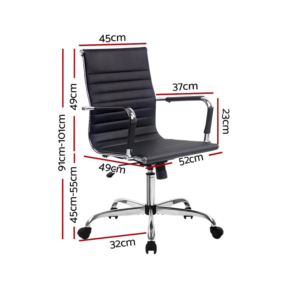 Artiss Office Chair PU Leather Mid Back Black - Furniture > Office