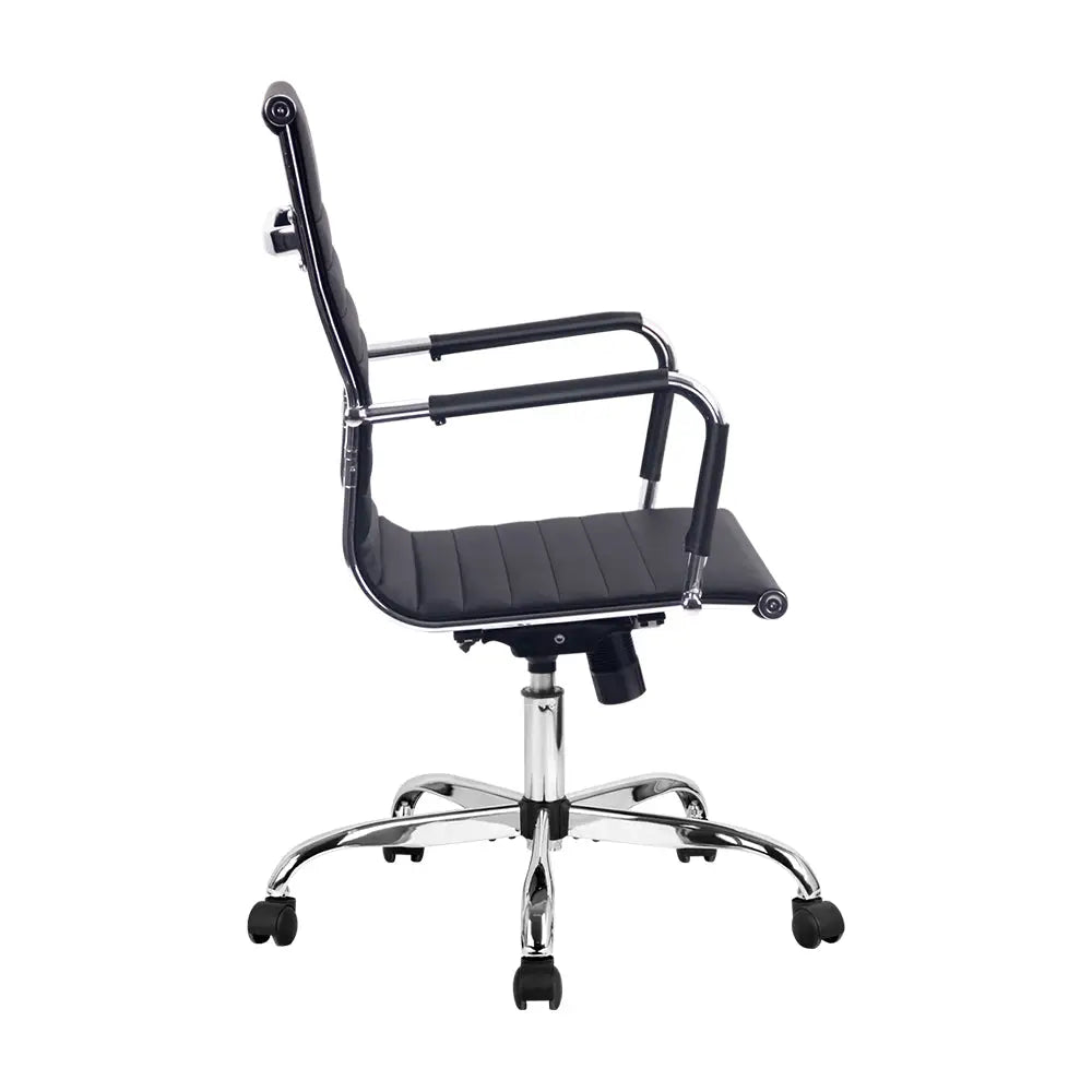 Artiss Office Chair PU Leather Mid Back Black - Furniture > Office