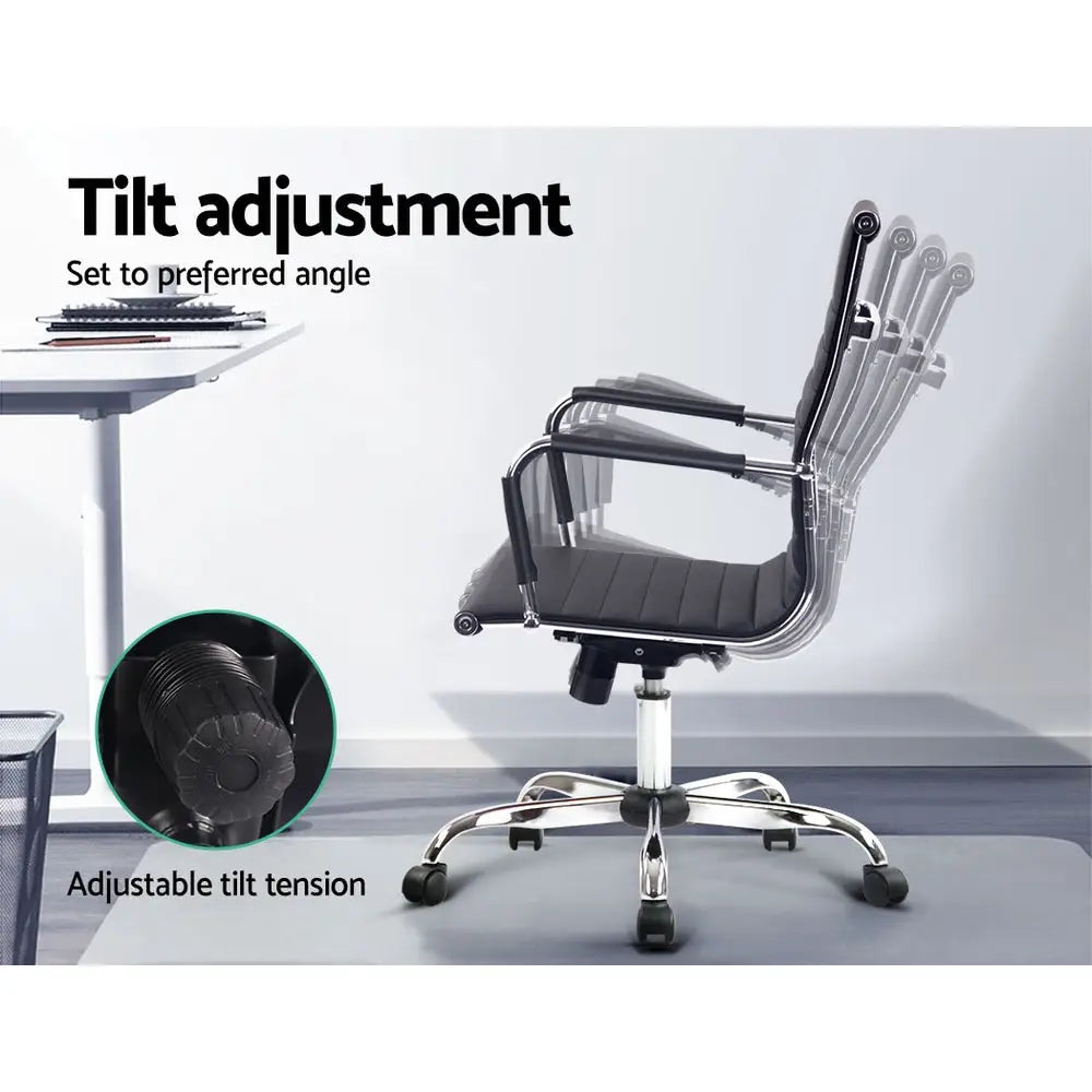 Artiss Office Chair PU Leather Mid Back Black - Furniture > Office