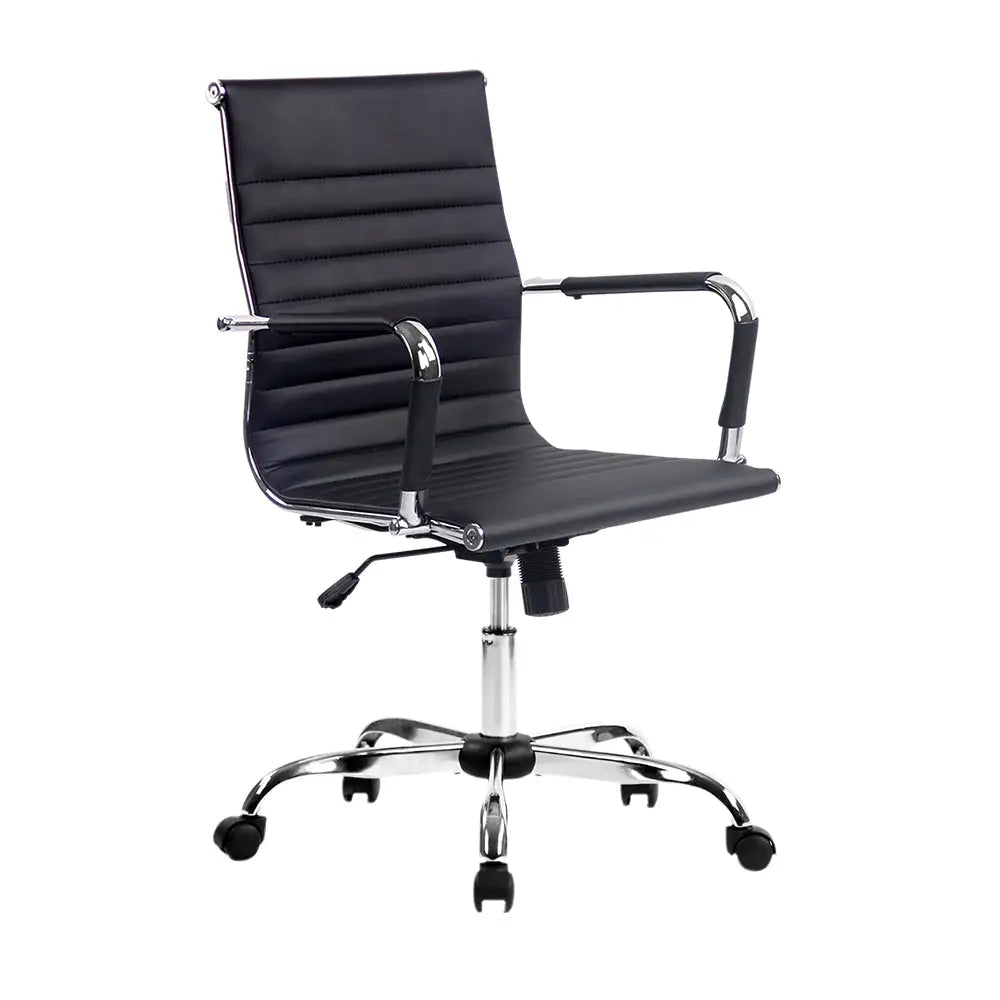 Artiss Office Chair PU Leather Mid Back Black - Furniture > Office