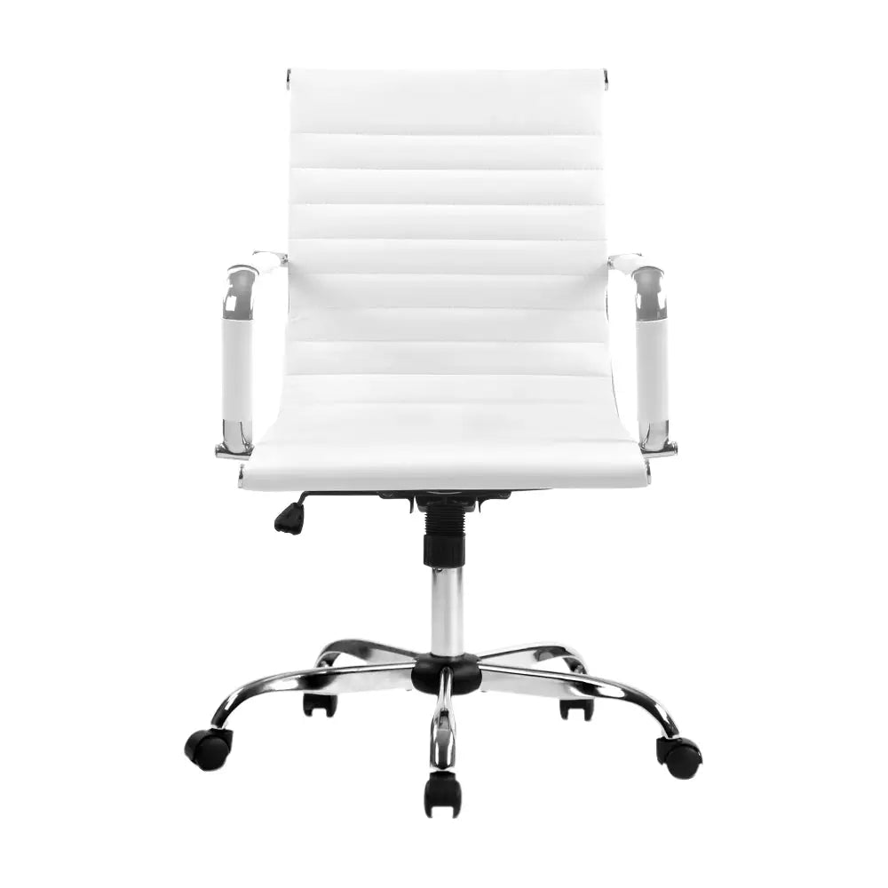 Artiss Office Chair PU Leather Mid Back White - Furniture > Office