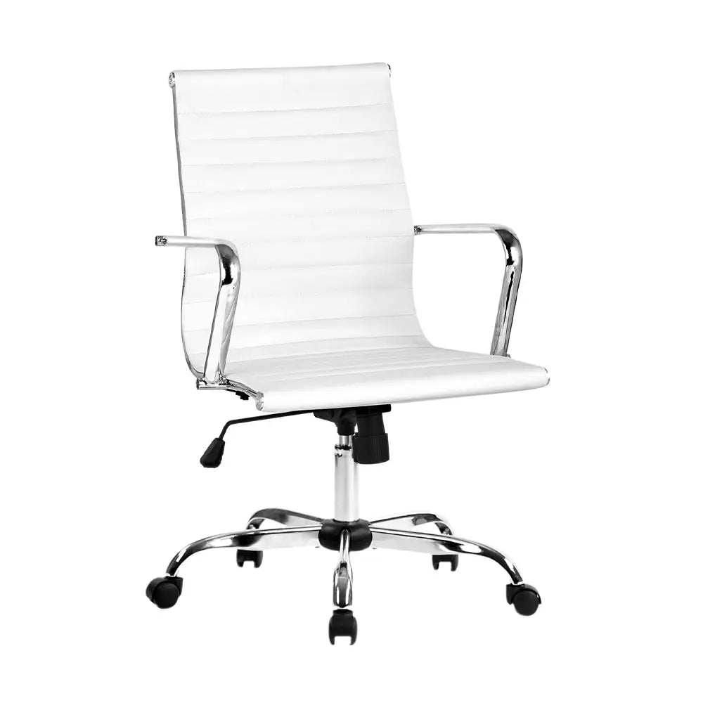 Artiss Office Chair PU Leather Mid Back White - Furniture > Office