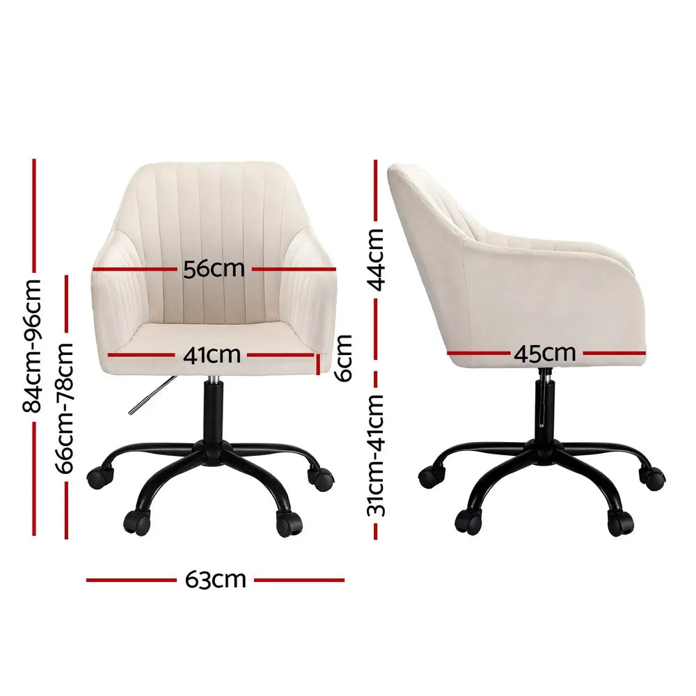 Artiss Office Chair Velvet Seat Cream - Furniture > Office > Office & Desk Chairs