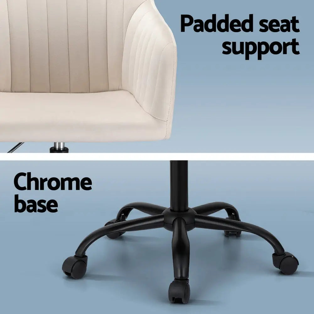 Artiss Office Chair Velvet Seat Cream - Furniture > Office > Office & Desk Chairs