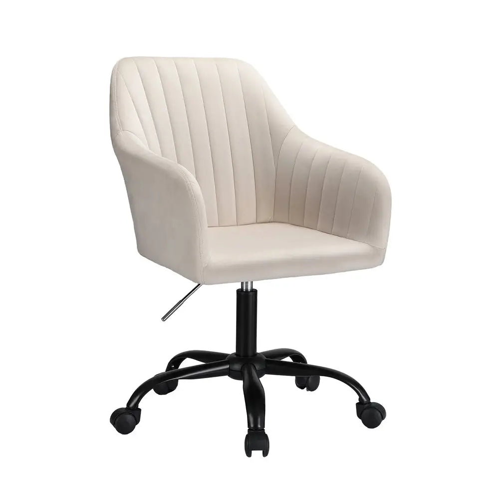 Artiss Office Chair Velvet Seat Cream - Furniture > Office > Office & Desk Chairs