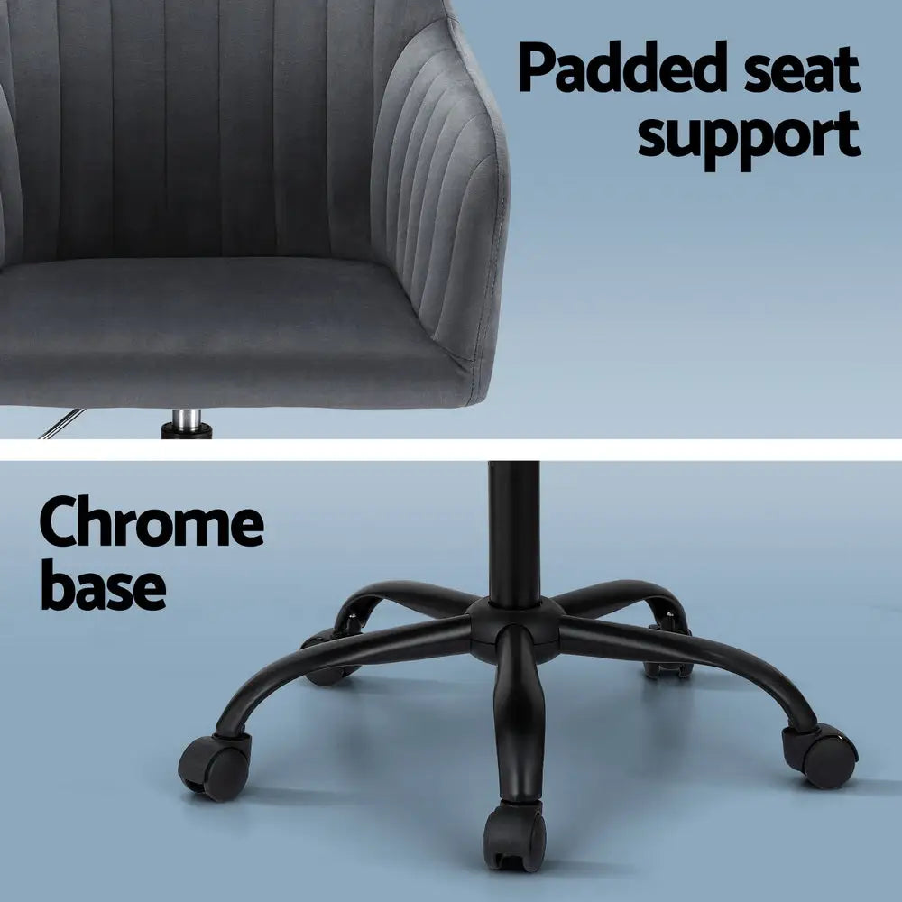 Artiss Office Chair Velvet Seat Dark Grey - Furniture > Office > Office & Desk Chairs