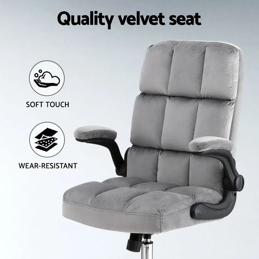 Artiss Office Chair Velvet Seat Racing Gaming Computer Desk Chairs Armrest Grey - Furniture > Office > Office & Desk