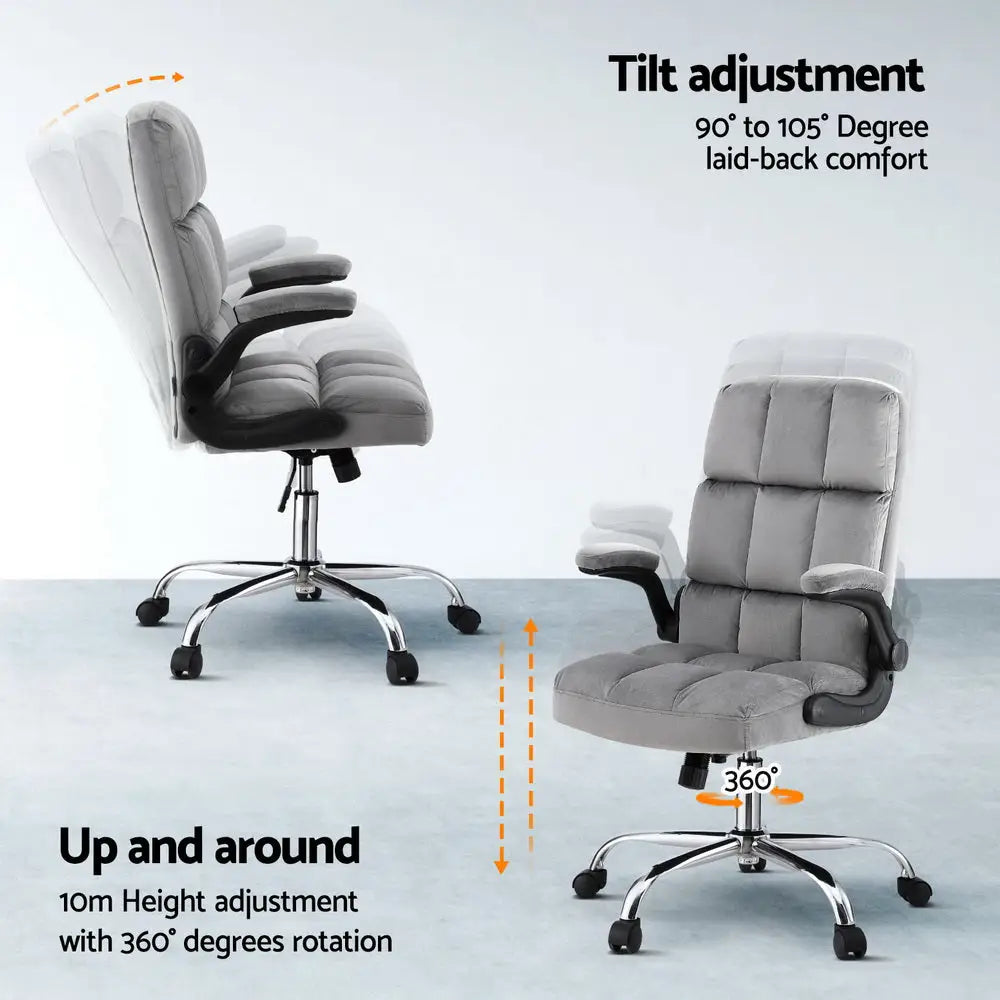 Artiss Office Chair Velvet Seat Racing Gaming Computer Desk Chairs Armrest Grey - Furniture > Office > Office & Desk