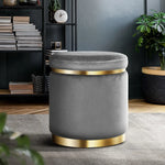 Artiss Ottoman Foot Stool Round Velvet Charcoal - Furniture > Living Room